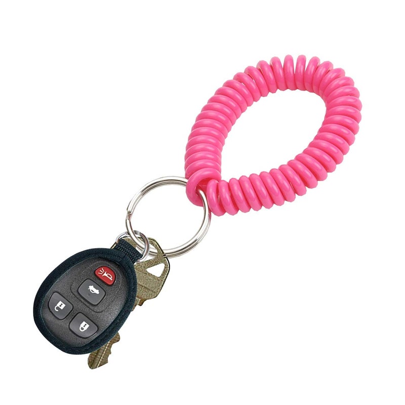 Lucky Line 2â€ Spiral Wrist Coil with Steel Key Ring, Flexible Wrist Band Key Chain Bracelet, Stretches to 12â€, Neon Pink, 10 PK (41066) - Image 3